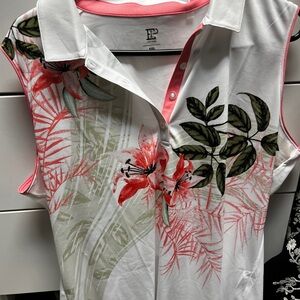 White and Coral EPNY Sleeveless Golf Polo Tank Top